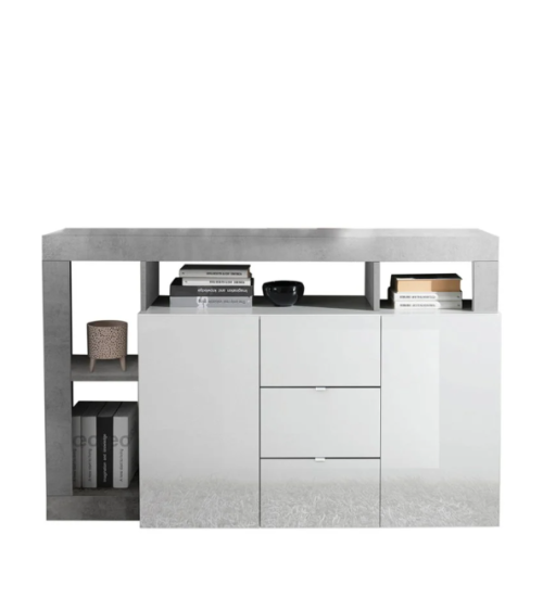 Buffet HAMBURG – Blanc laqué brillant / Béton